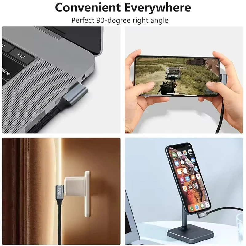 100w pd cabo de carregamento rápido 5a tipo usb c 3.1 gen 2 macho para fêmea cabo de extensão 90 ângulo 10gbps usb c extensor cabos de dados - Image 5