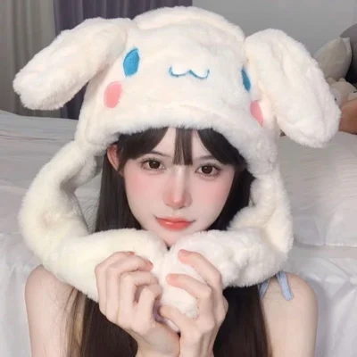 Kawaii sanrios chapéu cinnamoroll acessórios bonito chapéu de pelúcia manter quente coelho chapéu orelhas até brinquedo de pelúcia para crianças menina inverno boné
