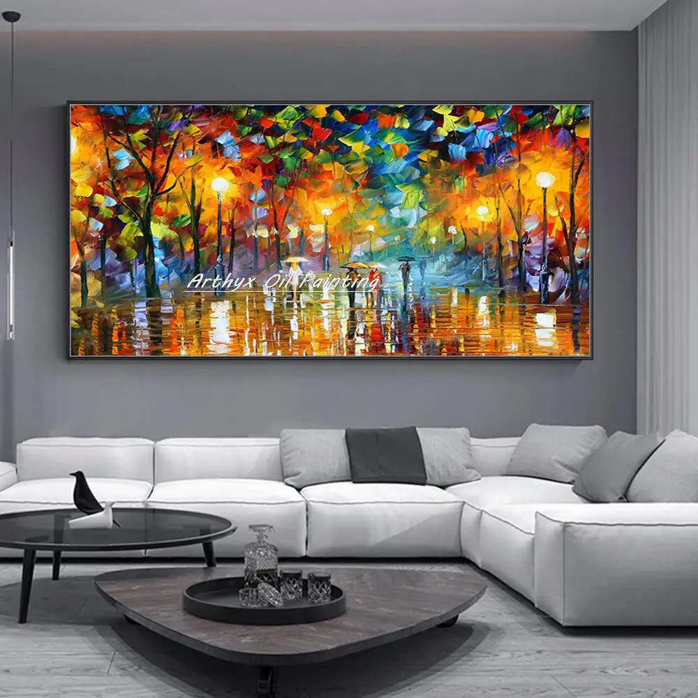 Arthyx, pintura a óleo de faca noturna pintada à mão em tela, arte de parede, imagem de paisagem abstrata moderna para sala de estar, decoração de casa - Image 7