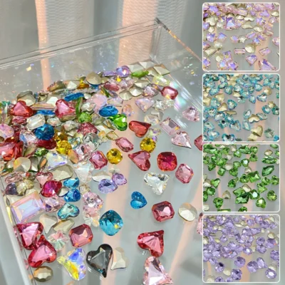 Strass para unhas de formato diferente, 20 peças, tamanhos mistos, cristais de vidro 3d, diamantes, distros de amor, coração, amuletos super brilhantes, pedras preciosas d
