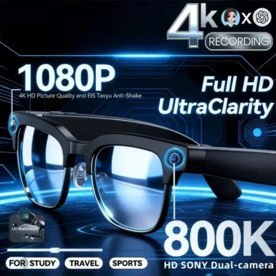 Óculos Inteligentes AI 8K com Controle Remoto, Câmera de Toque, Gravação, Tradutor, Assistente de Voz e Conexão Bluetooth Sem Fio
