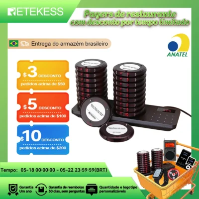 RETEKESS TD163 Sistema de Chamada Sem Fio para Garçons em Restaurantes Pager Vibratório Beeper para Cafeterias e Food Trucks Dispositivo de Chamada