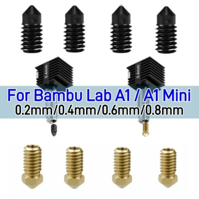 Bico de atualização para bambu lab a1 mini 0.2/0.4/0.6/0.8mm bico de latão de aço endurecido para bambu lab a1/a1mini kit hotend
