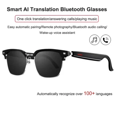 Óculos inteligentes 3 em 1, tradutor e fone de ouvido com microfone, assistente de voz, chamada bluetooth, controle de câmera, óculos inteligentes bluetooth