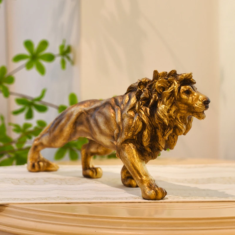Estátua de leão dourado, escultura de animal de resina, ornamento de decoração de casa para quarto, sala de estar, estudo, decoração de mesa de escritório - Image 4