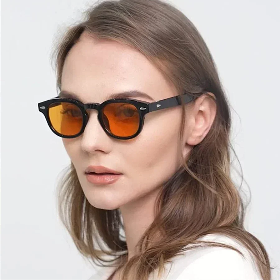 Jnpcxi novo retro redondo óculos de sol feminino amarelo moda rebites decoração tons uv400 masculino punk óculos de sol - Image 2
