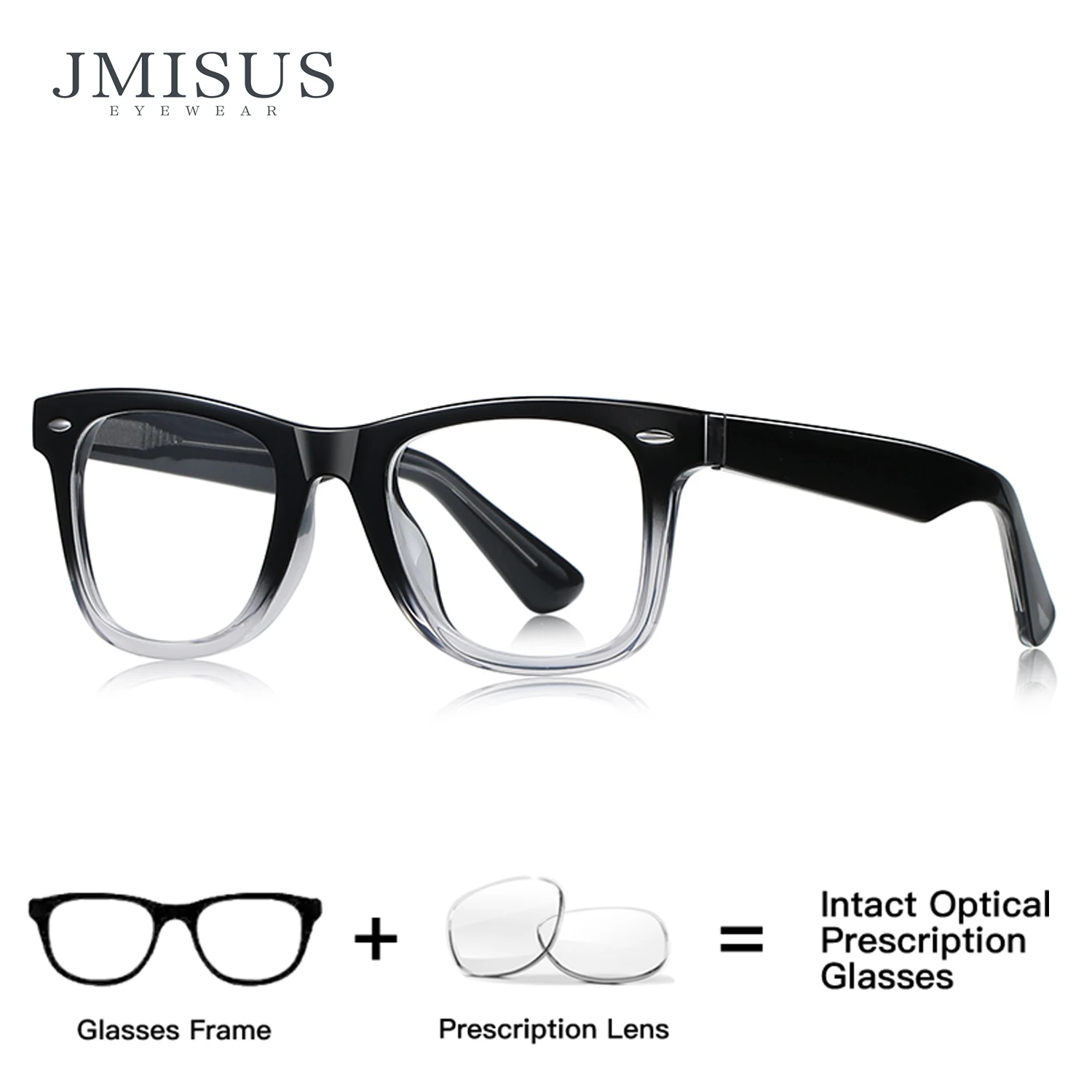 JMISUS Óculos de Grau Unissex Artesanais de Acetato com Lentes Progressivas Quadradas, Antirraios Azuis, Fotocromáticas Marrons e Multifocais