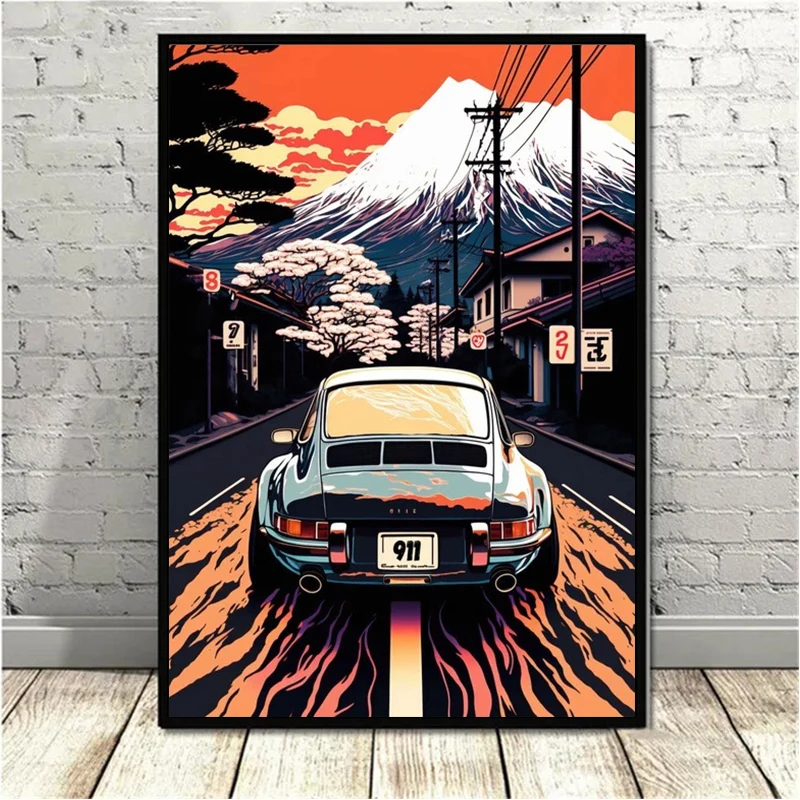 Pintura em tela de paisagem japonesa gtr, pôsteres de carro, impressão, mural, fotos, sala de estar, arte moderna, decoração estética de casa, quadros - Image 3