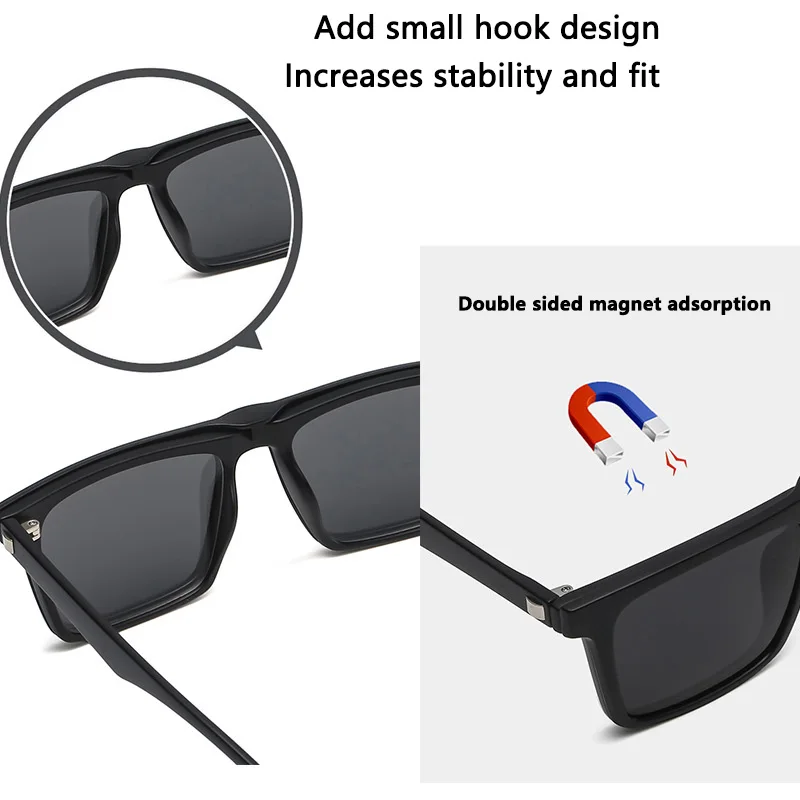 Óculos de Sol Magnéticos com 5 Lentes, Quadrados, Polarizados, para Homens, Armação TR90, Óculos de Prescrição Personalizados para Mulheres com Miopia - Image 4