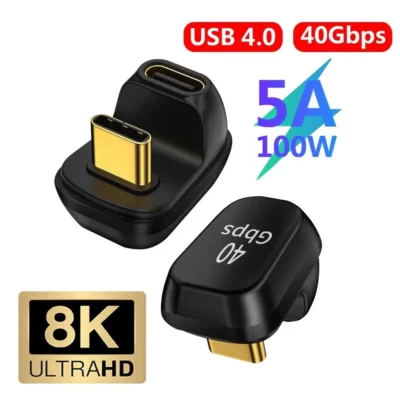 40gbps mini usb c adaptador de ângulo reto em forma de u thunderbolt3 usb c para tipo c adaptador conector usb4.0 8k @ 60hz 100w carregamento rápido