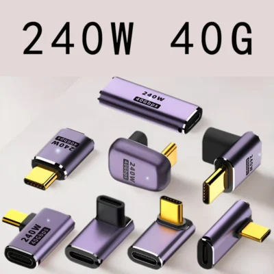 Usb4.0 40gbps em forma de u ângulo reto 240w 5a usb c para tipo c conversor de carregamento rápido adaptador de dados usb c para macbook 8k60hz