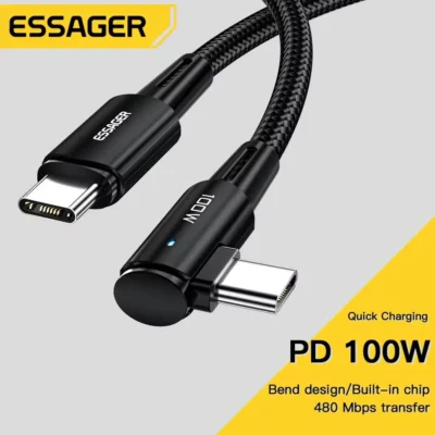 Essager 100w usb tipo c para usb c cabo ângulo de 90 graus para ipad macbook pro xiaomi samsung huawei carregamento rápido tipo-c data fio