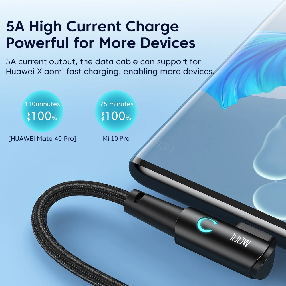 Toocki cotovelo de 90 graus usb tipo c cabo 100w 5a cabo de dados de carregamento rápido para huawei xiaomi samsung usb c para tipo c cabo jogos - Image 3