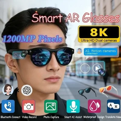 Óculos Inteligentes 8KHD com IA, Mudança de Cor, Câmera de Tradução 1200MP, Chamada Bluetooth, Assistente de Voz, Controle de Música 2026