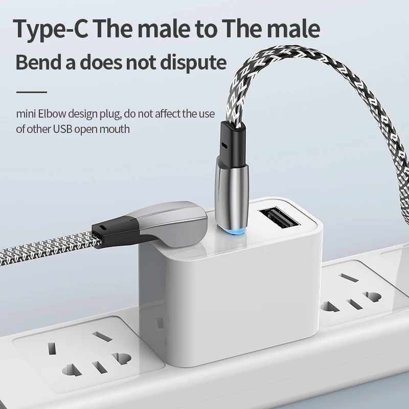 Tipo C Cabo de carregamento rápido, Tipo C para Tipo C, 90 Graus USB C, Carregador rápido para Tesla, Samsung, Xiaomi, Huawei com transferência de dados, 60W - Image 5