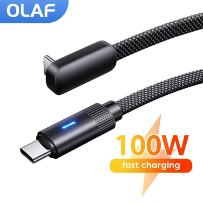 Cabo de dados plano em forma de L 100W tipo C para tipo c carregamento rápido para iPhone 17 16 15 Huawei OPPO Honor