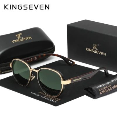 Kingseven marca original óculos de sol dos homens polarizados uv400 luxo feminino óculos masculino ao ar livre quadro redondo causal moda óculos
