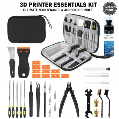 Kit de Ferramentas para Impressora 3D com 40 Peças e Spray de Cola para Cama: Limpeza e Acabamento FDM/SLA + Adesivo Anti-Distorção para PLA ABS PETG TPU, Sem Resíduos