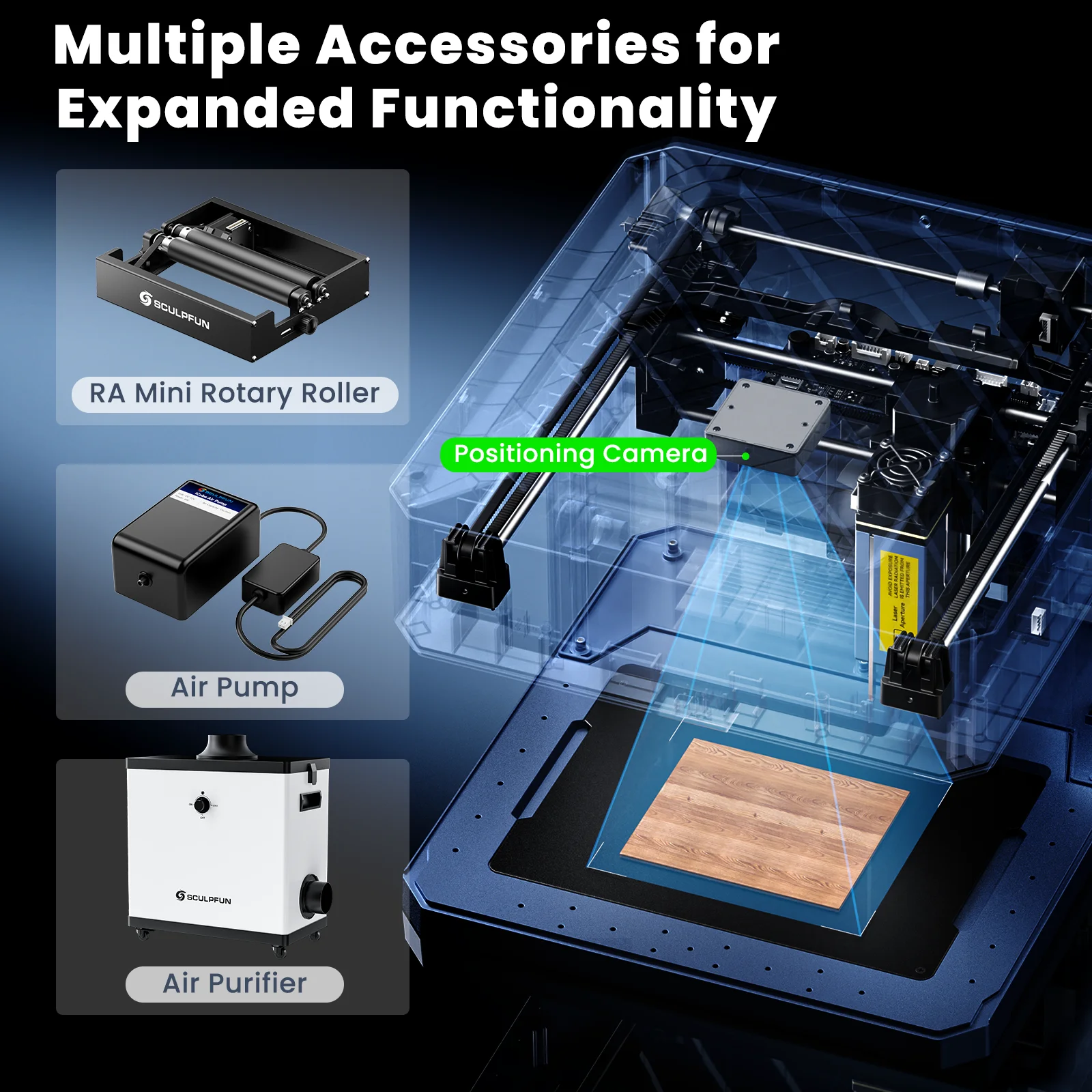 Sculpfun icube ultra duplo desktop gravador a laser 12w + 1.2w máquina de corte de gravação a laser 150*130mm gravador cnc para madeira - Image 5