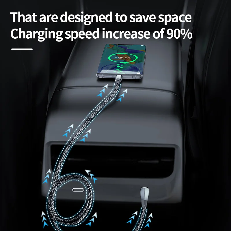 Tipo C Cabo de carregamento rápido, Tipo C para Tipo C, 90 Graus USB C, Carregador rápido para Tesla, Samsung, Xiaomi, Huawei com transferência de dados, 60W - Image 3