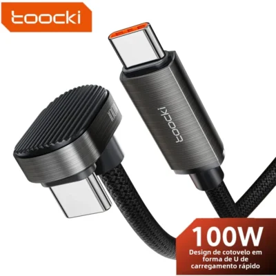 Toocki 100w em forma de u cotovelo de 180 graus tipo c para tipo c cabo de jogo móvel usb c para iluminação cabo de carga rápida para iphone xiaomi