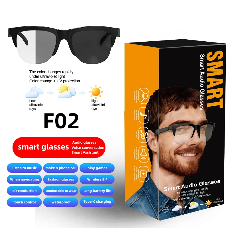 Óculos de áudio Bluetooth com lente transparente F02 | Alto-falantes de ouvido abertos | Luz anti-azul | Controle de toque inteligente | Escritório e uso diário - Image 8