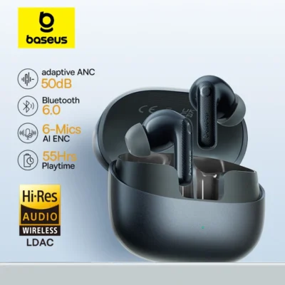 Baseus EP10 Pro ANC Fones de ouvido sem fio Bluetooth 6.0 Fones de ouvido 50dB Fones de ouvido adaptativos em tempo real 6 microfone Hi-Res LDAC IP55 Fones de ouvido fone baseus ep 10 pro
