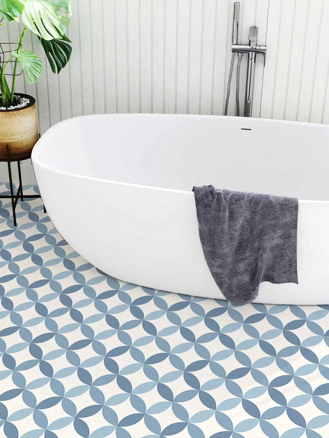 12pçs adesivos de piso com padrão geométrico escandinavo, peças duras espessadas, adesivos de azulejos falsos, forte adesão para paredes de cimento. - Image 6