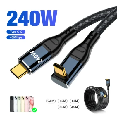 Cotovelo de 90 graus carregamento super rápido pd 3.1 240w usb tipo c para cabo c para iphone 15 apple ipad macbook vivo samsung carregador de dados