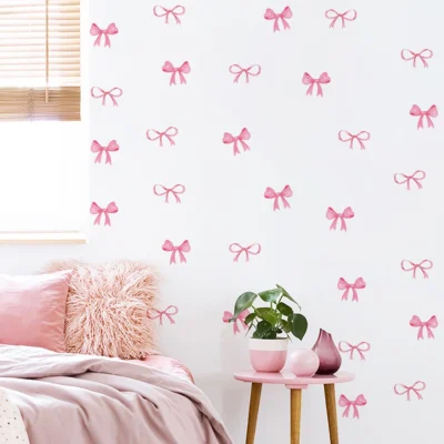 Bonito rosa arco adesivos de parede boho bowknot quarto decorativo adesivos de parede amor coração arco geladeira adesivos diy decoração para casa