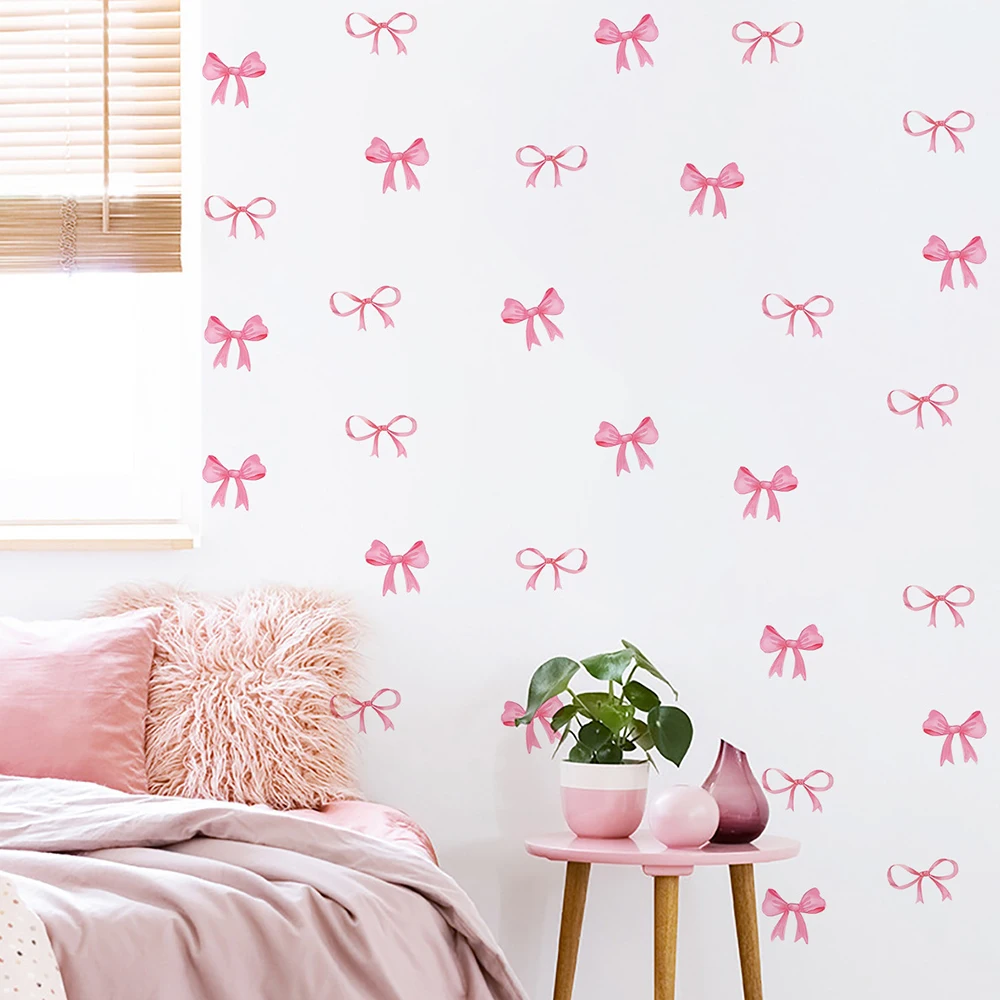 Bonito rosa arco adesivos de parede boho bowknot quarto decorativo adesivos de parede amor coração arco geladeira adesivos diy decoração para casa