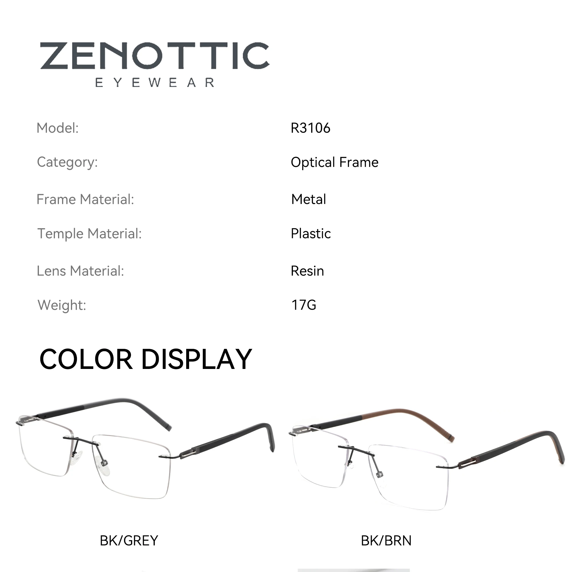 Zenottic óculos de prescrição retangular sem aro de alta qualidade anti luz azul/óculos ópticos fotocromáticos para homens - Image 4