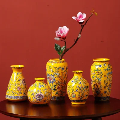 Vaso de cerâmica pequeno para artesanal, elegante, vintage, pintura chinesa, esmalte, porcelana vitrificada, vasos decorativos para escritório e casa