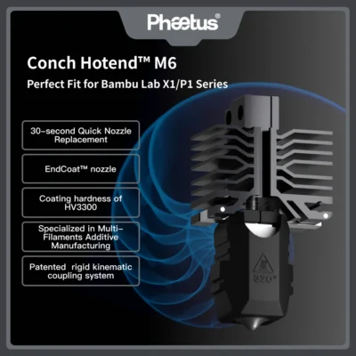 Phaetus para impressoras 3D Bambu Lab X1 e P1 Series New Conch Hotend M6 EndCoat V6 Bico Destacável Ajuste Perfeito