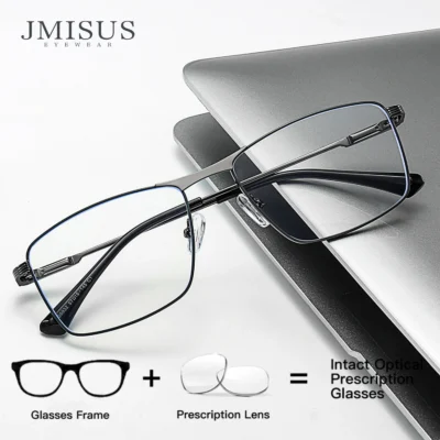 Óculos de Grau Quadrados de Liga Metálica JMISUS Fashion para Homens com Proteção Anti-Luz Azul/Fotocromáticos para Miopia - Óculos Ópticos