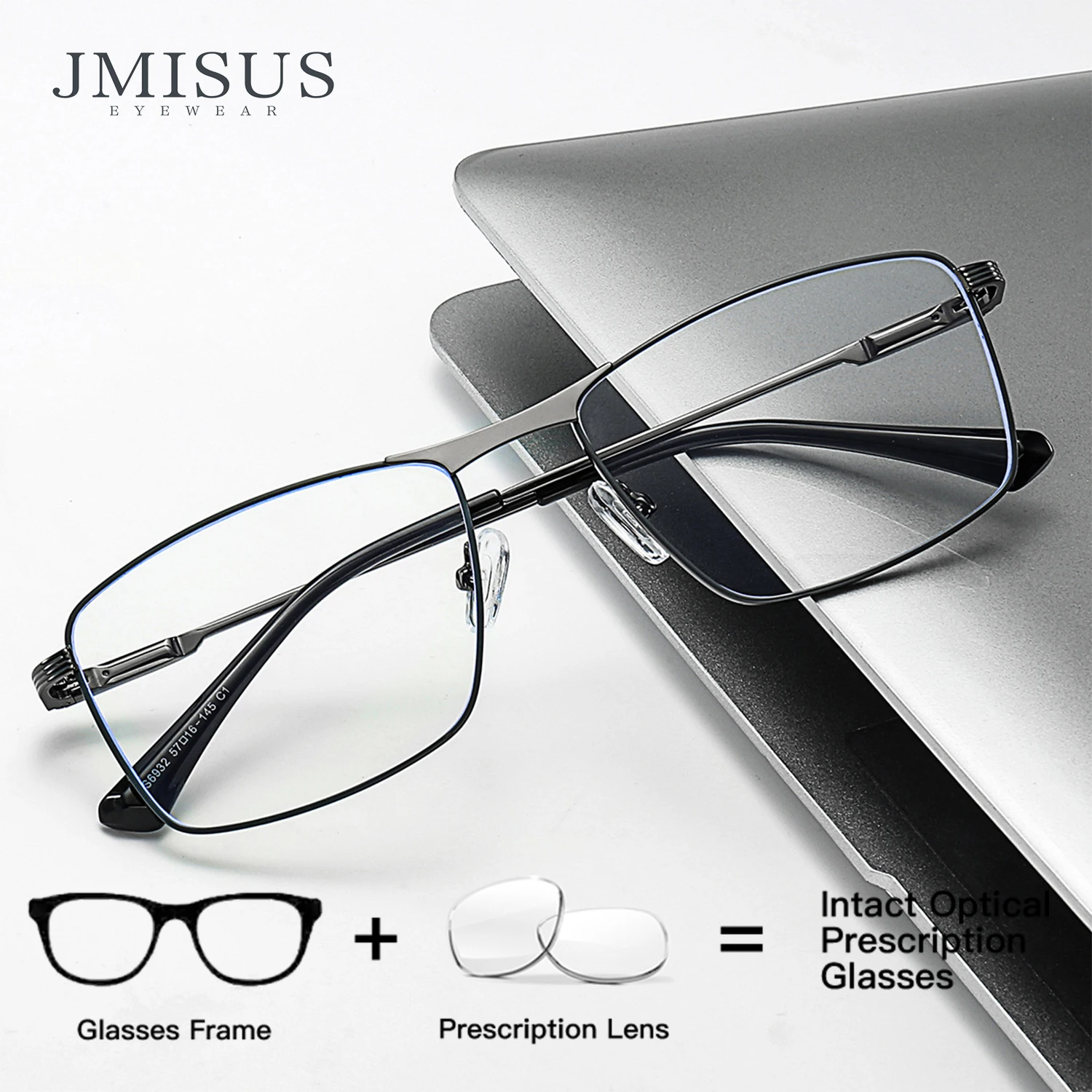 Óculos de Grau Quadrados de Liga Metálica JMISUS Fashion para Homens com Proteção Anti-Luz Azul/Fotocromáticos para Miopia - Óculos Ópticos