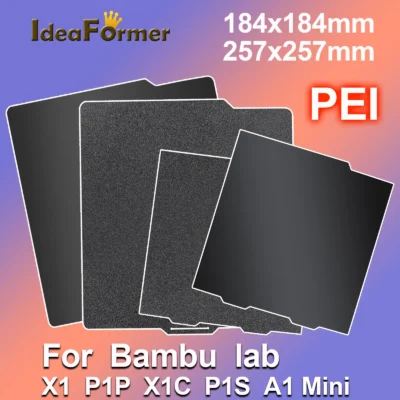 Folha preta pei 184x184mm/257x257mm para bambu lab x1/p1/a1/a1/a1mini placa de construção dupla face textura suave folha de aço pei de mola
