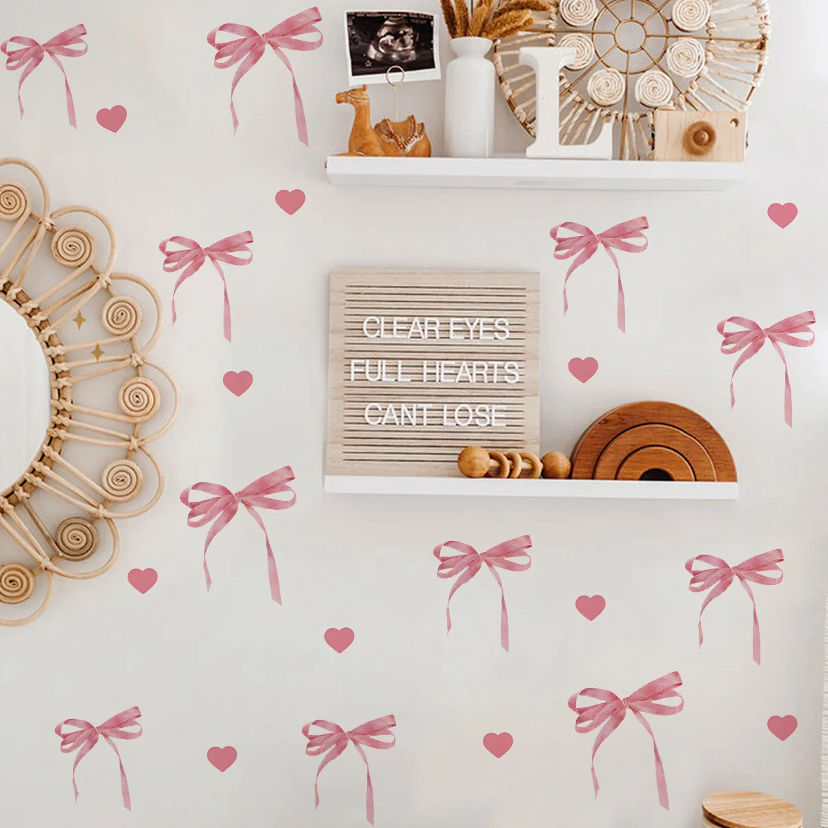 Bonito rosa arco adesivos de parede boho bowknot quarto decorativo adesivos de parede amor coração arco geladeira adesivos diy decoração para casa - Image 2