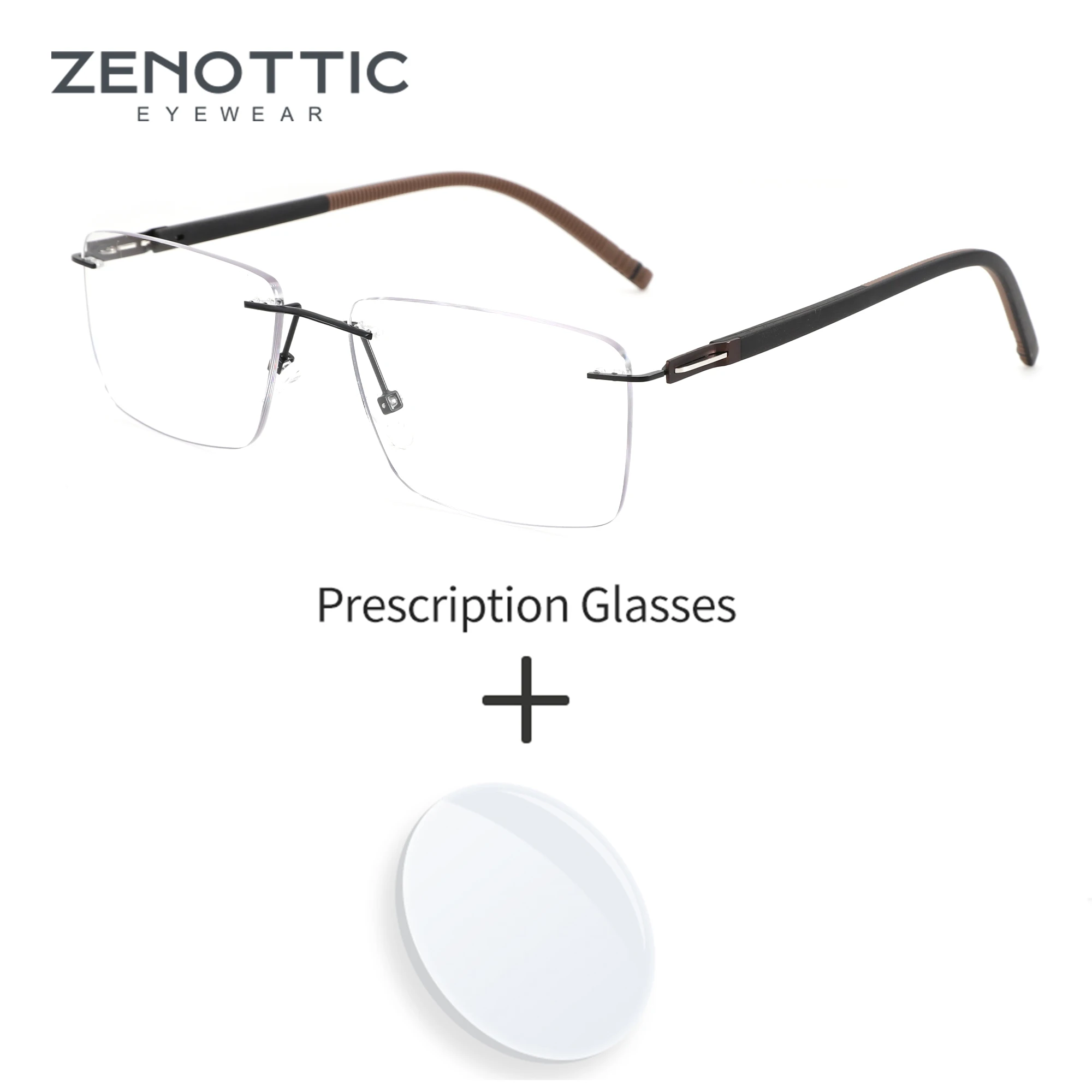 Zenottic óculos de prescrição retangular sem aro de alta qualidade anti luz azul/óculos ópticos fotocromáticos para homens