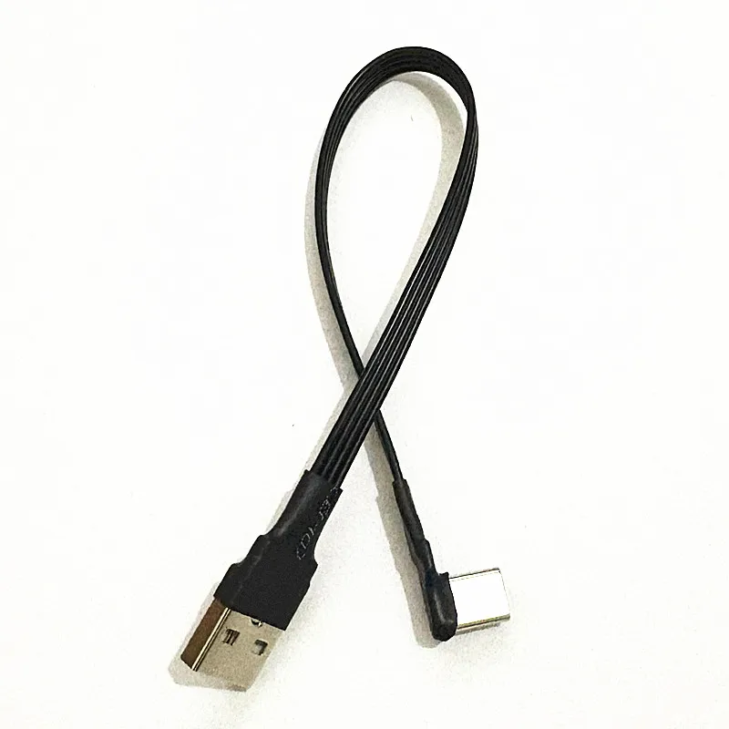 Super plano flexível usb 2.0 um macho para tipo c macho ângulo de 90 graus usb2.0 macho para usb c adaptador de cabo de extensão - Image 4