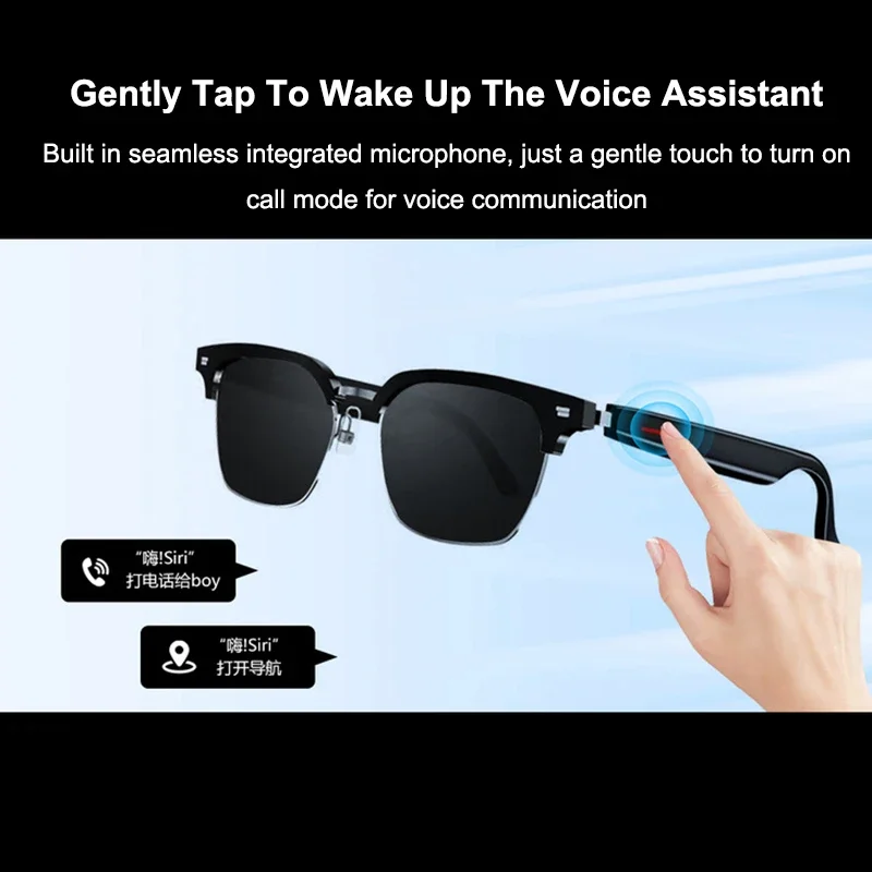 Óculos inteligentes 3 em 1, tradutor e fone de ouvido com microfone, assistente de voz, chamada bluetooth, controle de câmera, óculos inteligentes bluetooth - Image 5