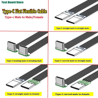 Cabo plano flexível usb 3.1 tipo-c 40k 60hz tipo-c macho para macho/fêmea dados em forma de l cotovelo ângulo reto diy cabo de silicone plano