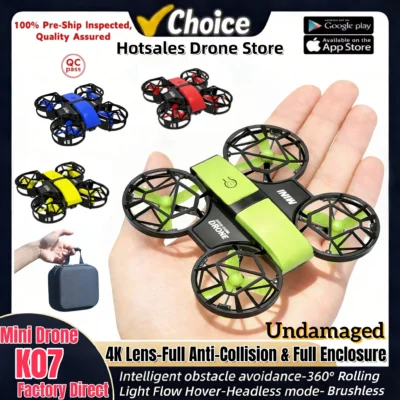 Novo k07 mini drone 4k anticolisão completa circulação completa luz colorida quadcopter rc aeronave brinquedo helicóptero presente do miúdo brinquedos ufo