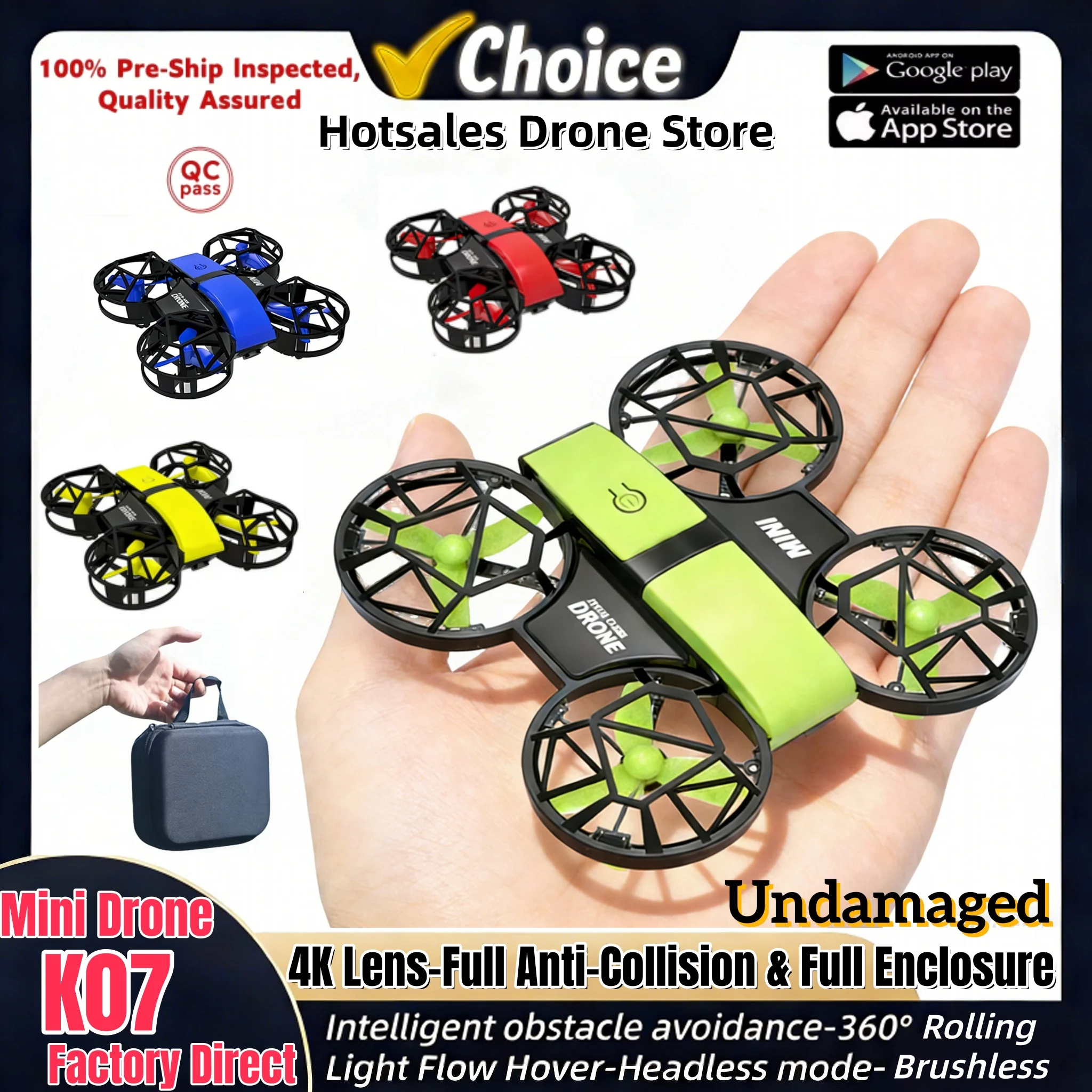 Novo k07 mini drone 4k anticolisão completa circulação completa luz colorida quadcopter rc aeronave brinquedo helicóptero presente do miúdo brinquedos ufo