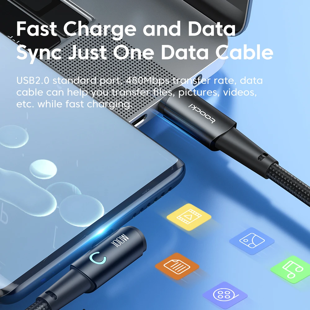 Toocki cotovelo de 90 graus usb tipo c cabo 100w 5a cabo de dados de carregamento rápido para huawei xiaomi samsung usb c para tipo c cabo jogos - Image 4