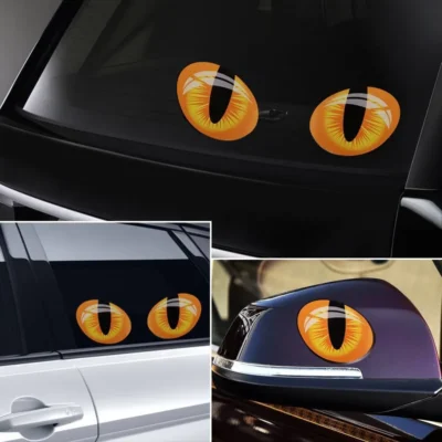 Adesivos 3D Estéreo para Espelho Retrovisor de Carro, Adesivos Refletivos Fortes de Simulação de Olhos de Gato, Adesivos Impermeáveis para Acessórios de Carros