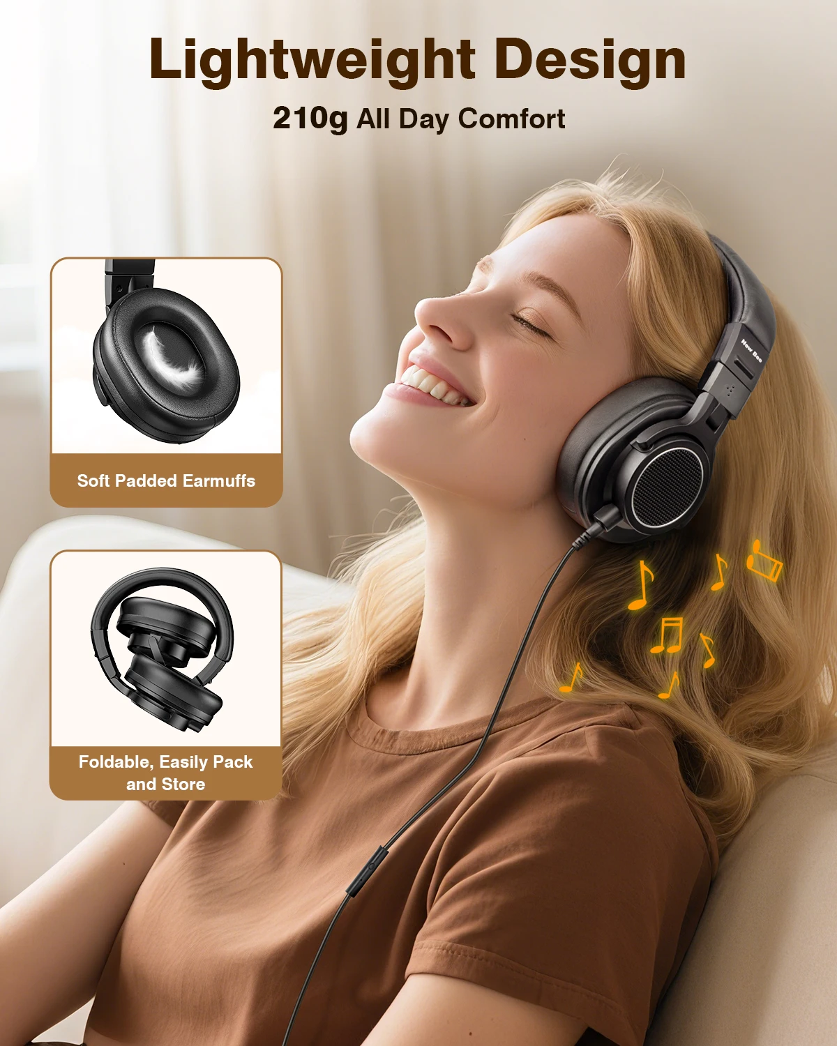 Novos Fones de Ouvido Profissionais Bee com Fio para Estúdio DJ, com Microfone, Over-Ear, Monitor de Estúdio Hi-Res, Headset Musical - Image 7