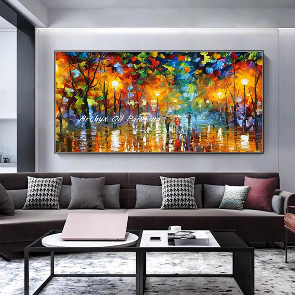 Arthyx, pintura a óleo de faca noturna pintada à mão em tela, arte de parede, imagem de paisagem abstrata moderna para sala de estar, decoração de casa - Image 9