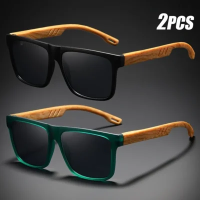 1/2 pçs novo quadrado casual óculos de sol grão madeira primavera dobradiças proteção uv400 unisex ao ar livre óculos diários