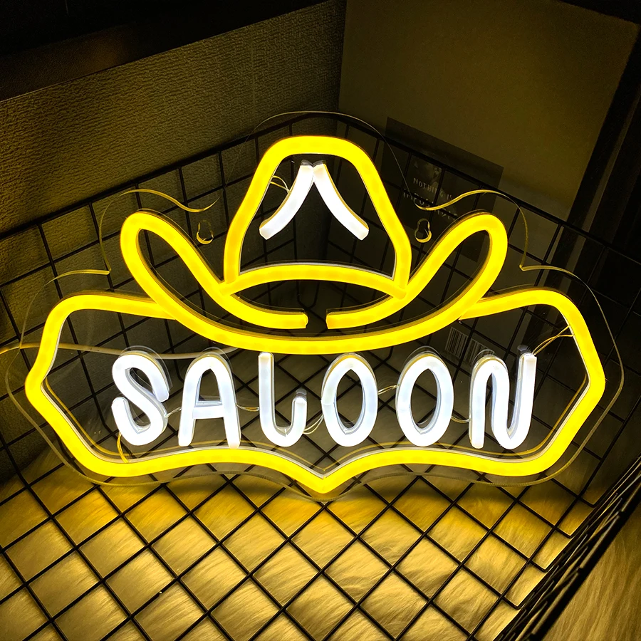 Saloon sinal de néon vintage ocidental led sinal de luz para bar, homem caverna, sala de jogos, decoração de parede de casa alimentado por usb cowboy sinal de parede de néon - Image 6